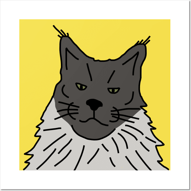 Grey Maine Coon Cat Line Drawing Wall Art by ellenhenryart